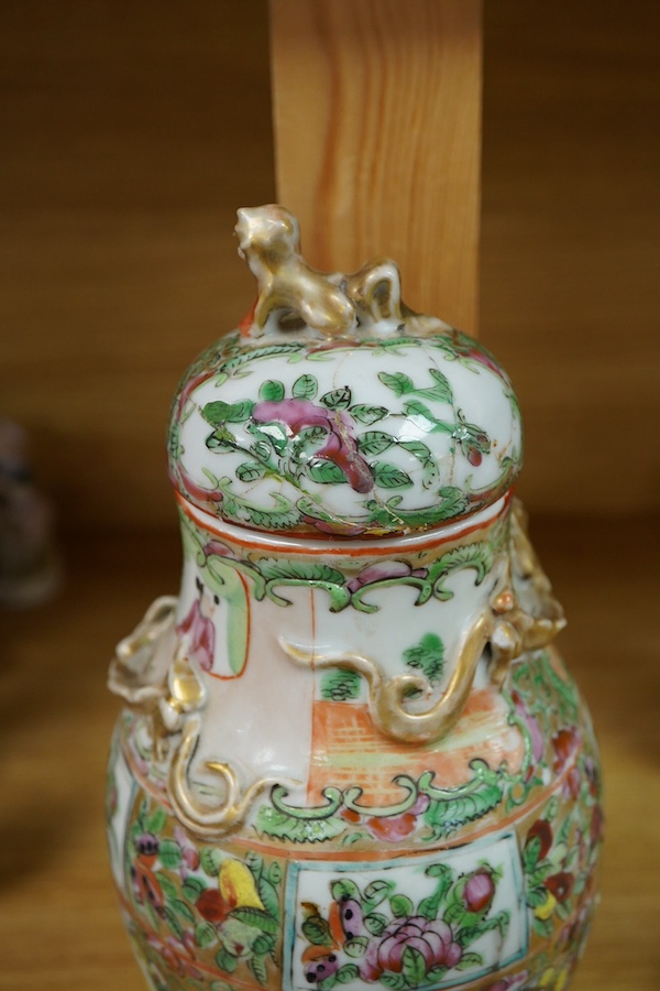 A 19th century Chinese Canton famille rose vase and cover (cover repaired), 28cm high